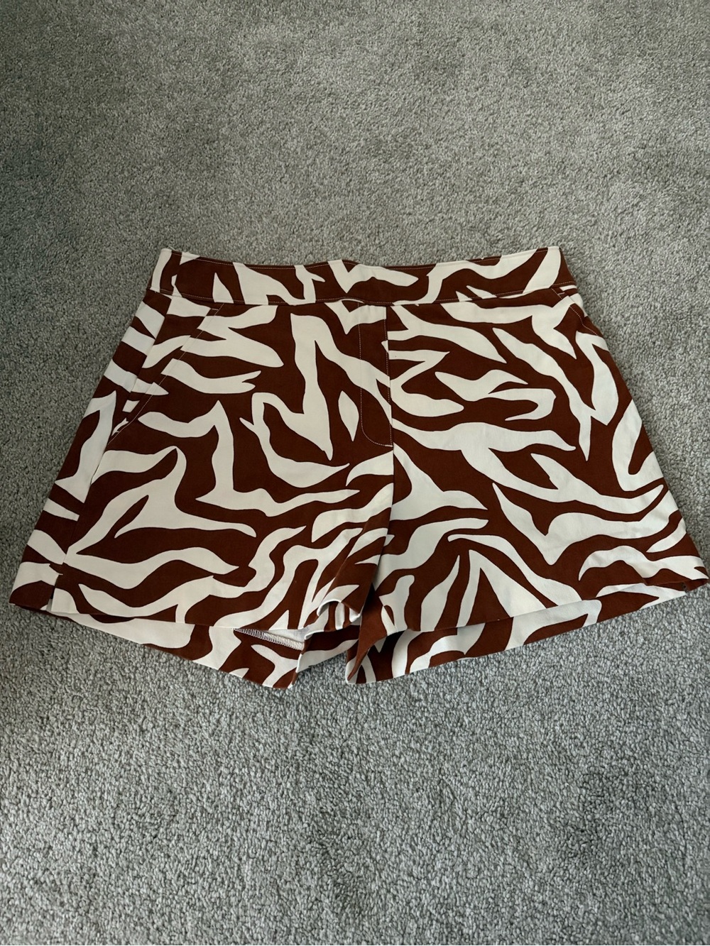 SPANX Brown and Cream Zebra-Print High Waist Shorts